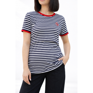 Футболка для вагітних і годуючих у смужку з вишивкою — секрет для годування